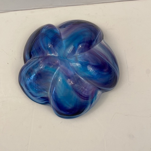 ART glass trinket dish bowl purple blue white swirl flower floral petal - Picture 5 of 6